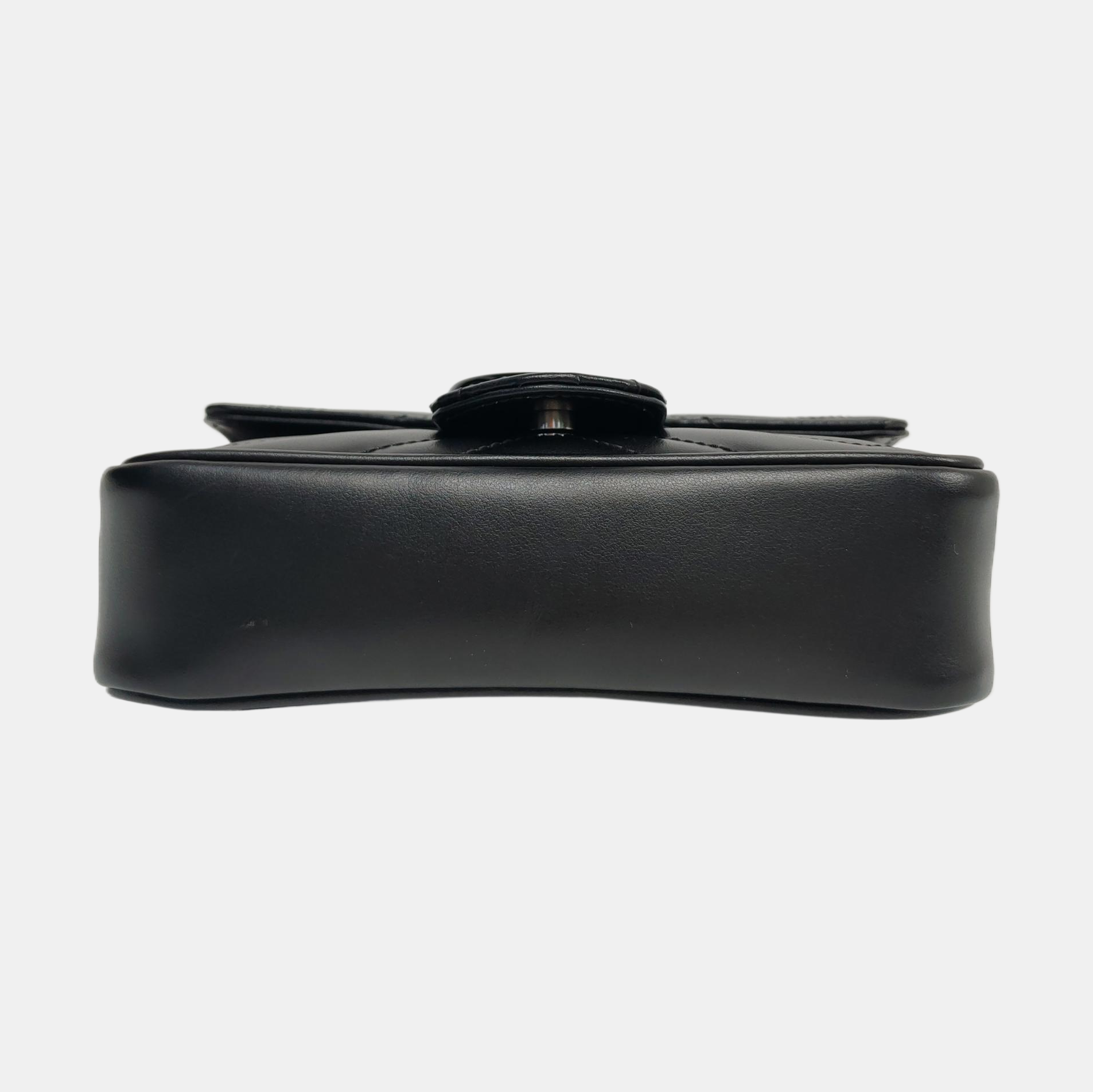 GG Marmont Mini Chevron Piel de Cordero Negro