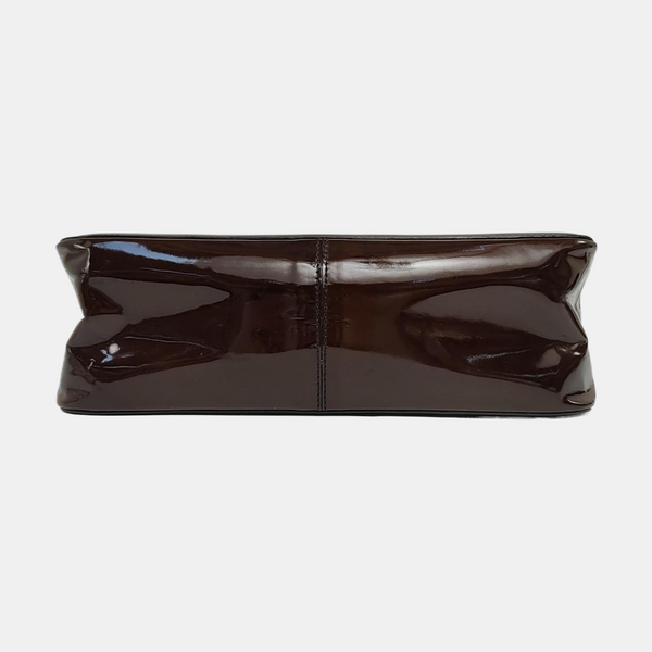 Patent Leather Top Handle Bag Brown