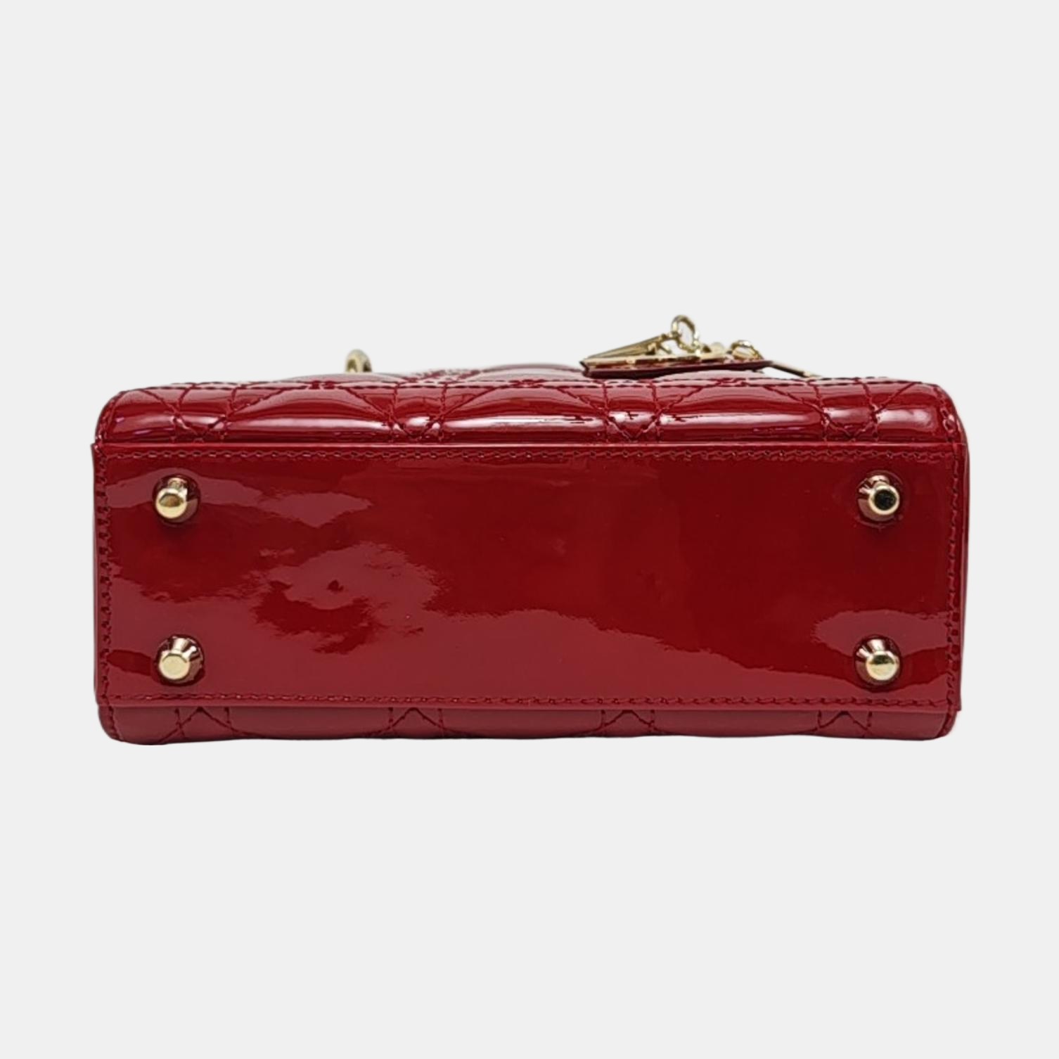 Authenticated pre-owned  Lady Dior Mini Quilted Patent Calfskin Red - Tote Bag at Looply