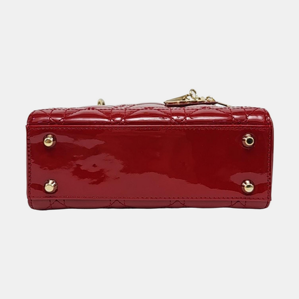 Authenticated pre-owned  Lady Dior Mini Quilted Patent Calfskin Red - Tote Bag at Looply