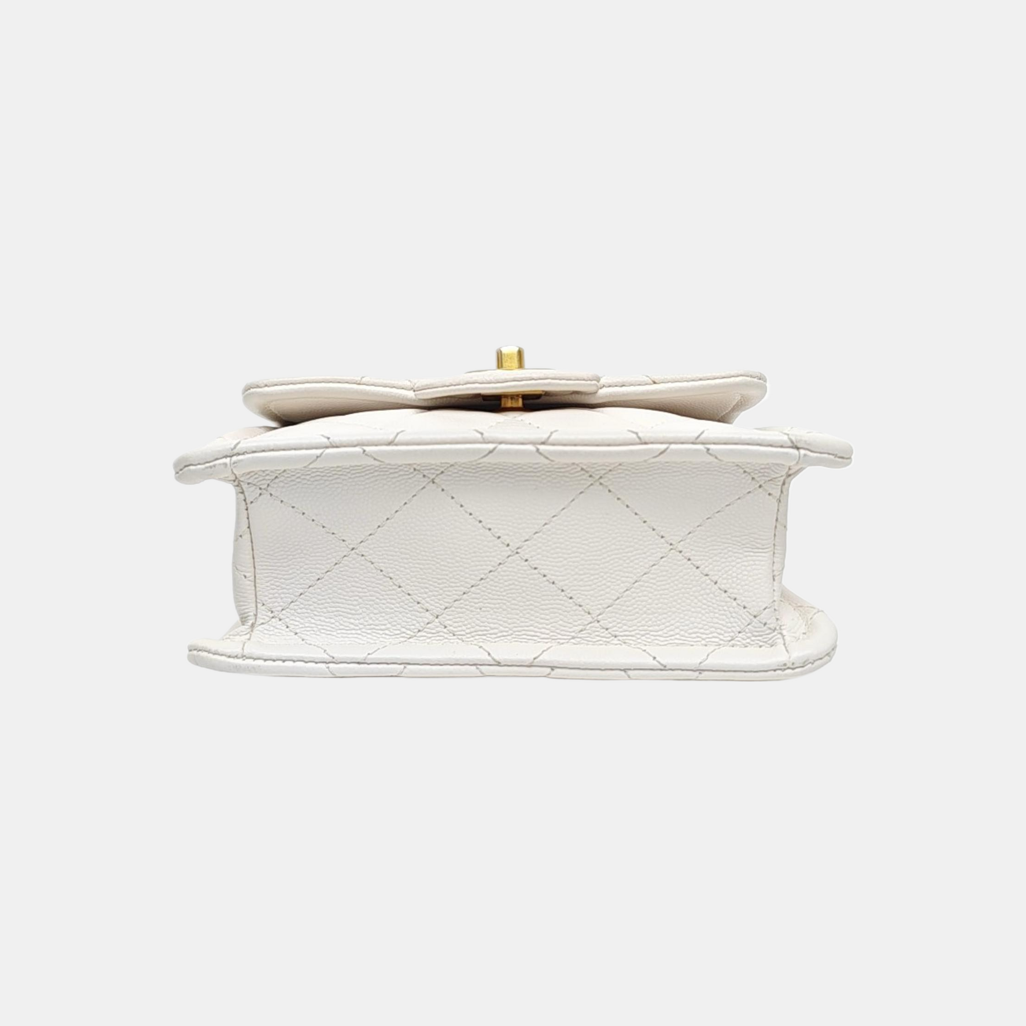 Quilted Grained Calfskin Shoulder Bag White