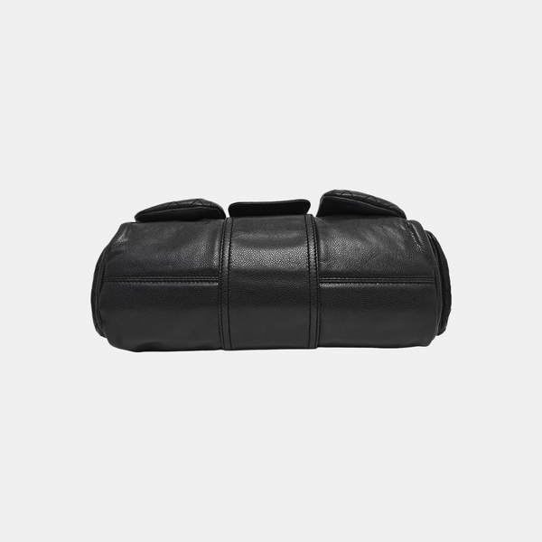 Quilted Grained Calfskin Top Handle Bag Gray