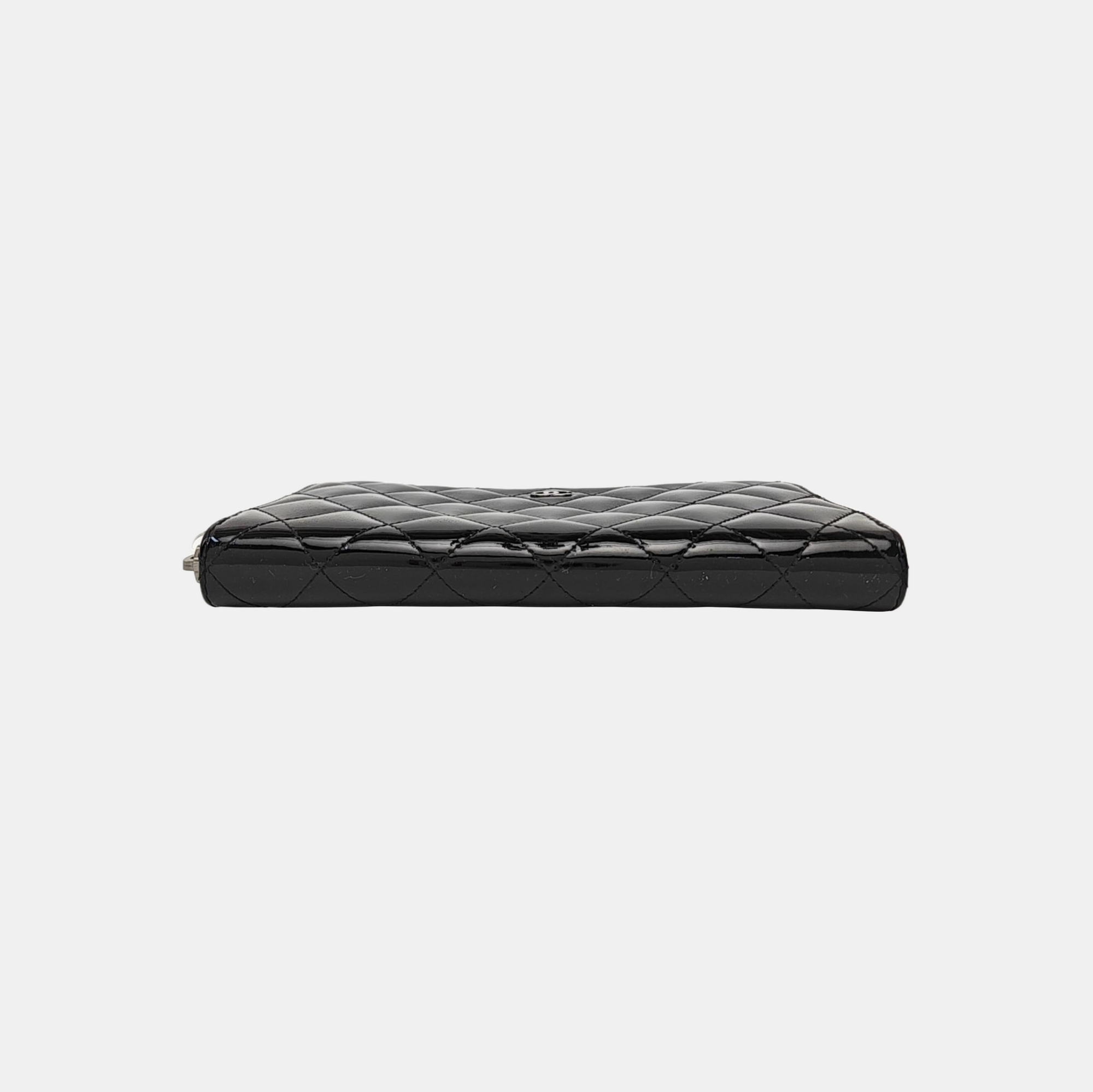 Quilted Patent Leather Wallet Black