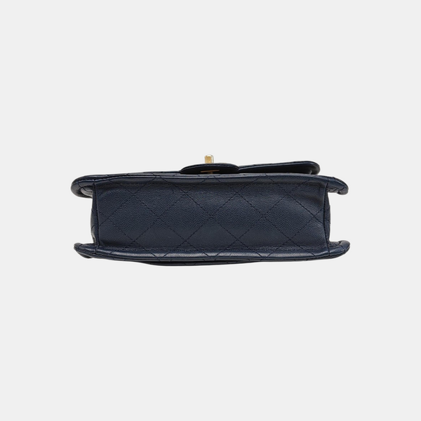 Quilted Grained Calfskin Shoulder Bag Medium Blue