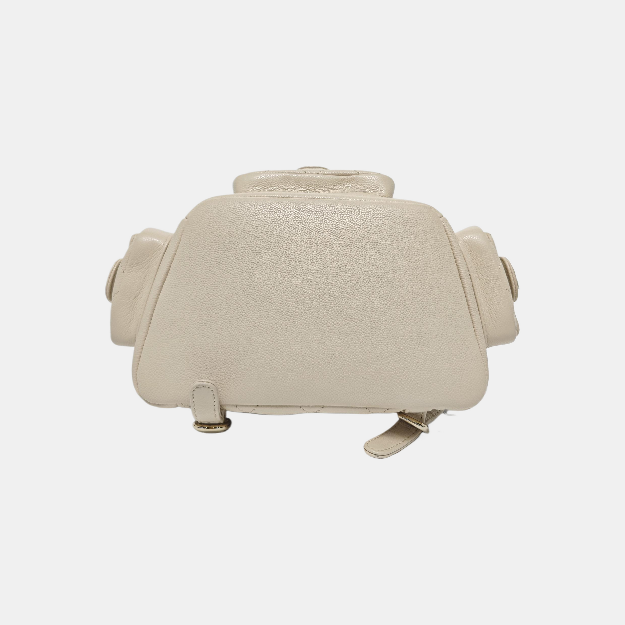 Quilted Grained Calfskin Small Beige
