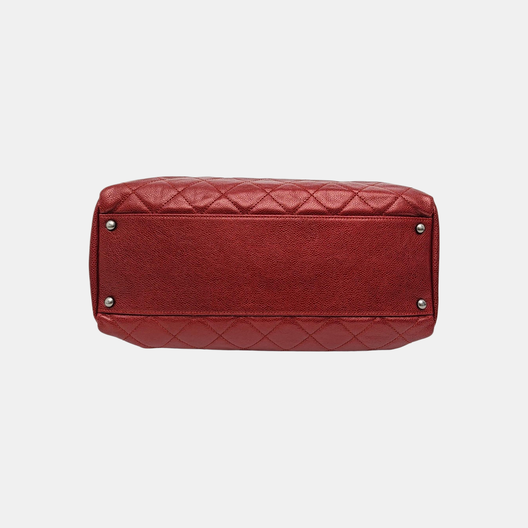 Quilted Grained Calfskin Tote Bag Red