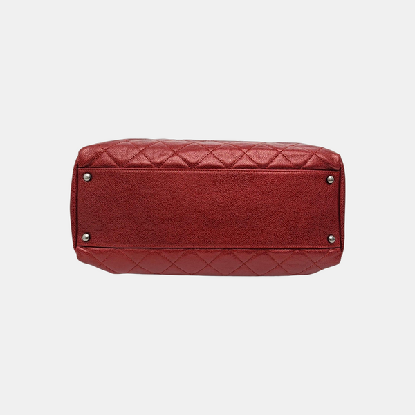 Quilted Grained Calfskin Tote Bag Red