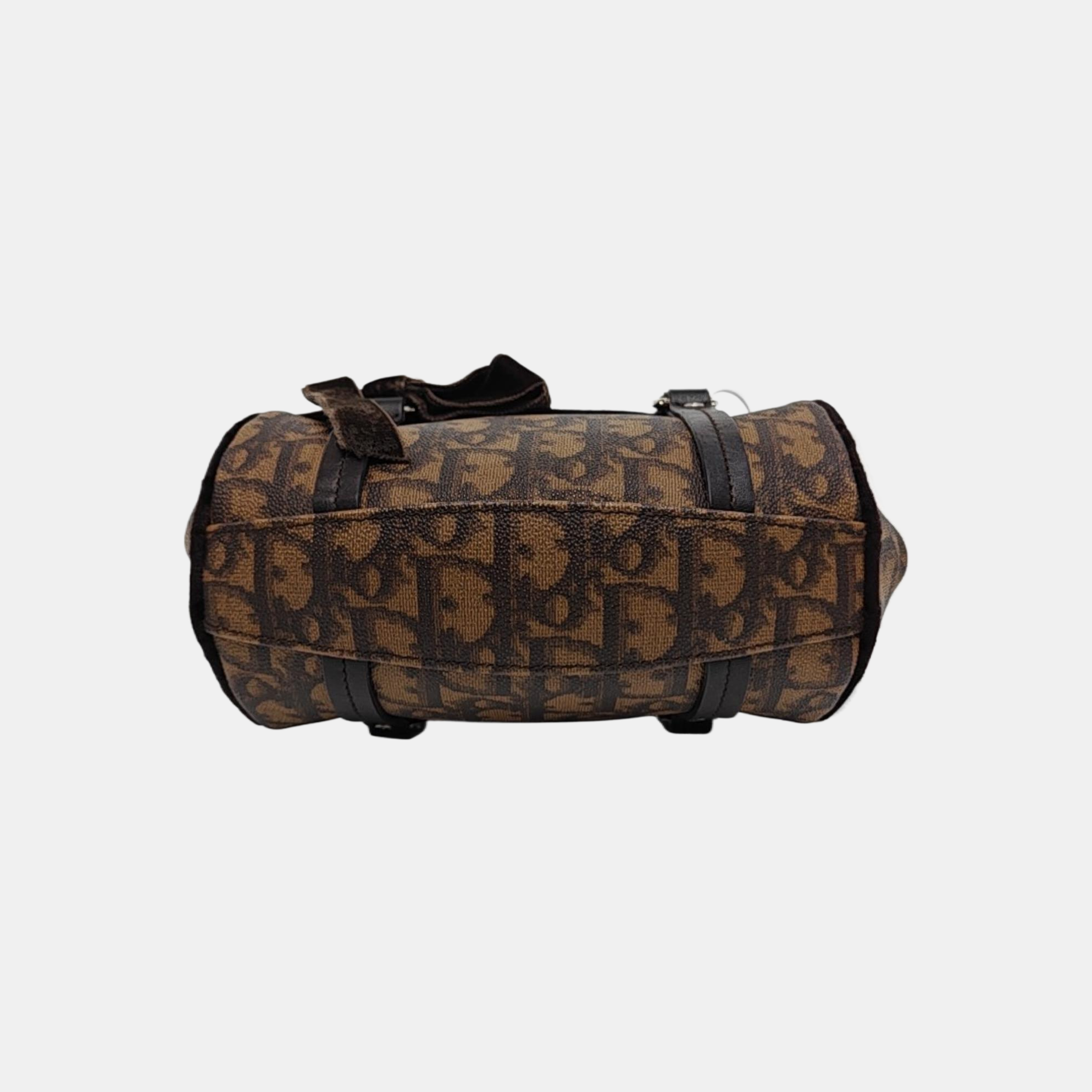Oblique Coated Canvas Top Handle Bag Brown