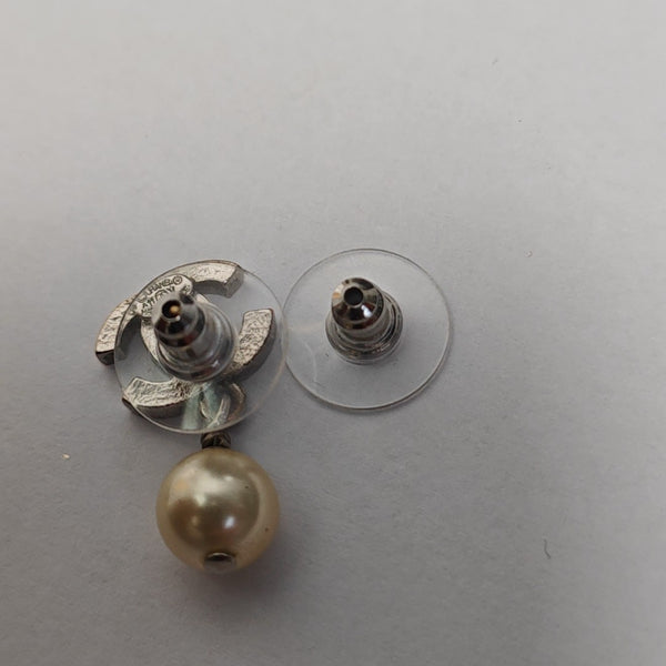 CC Logo Metal Silver Stud Earrings