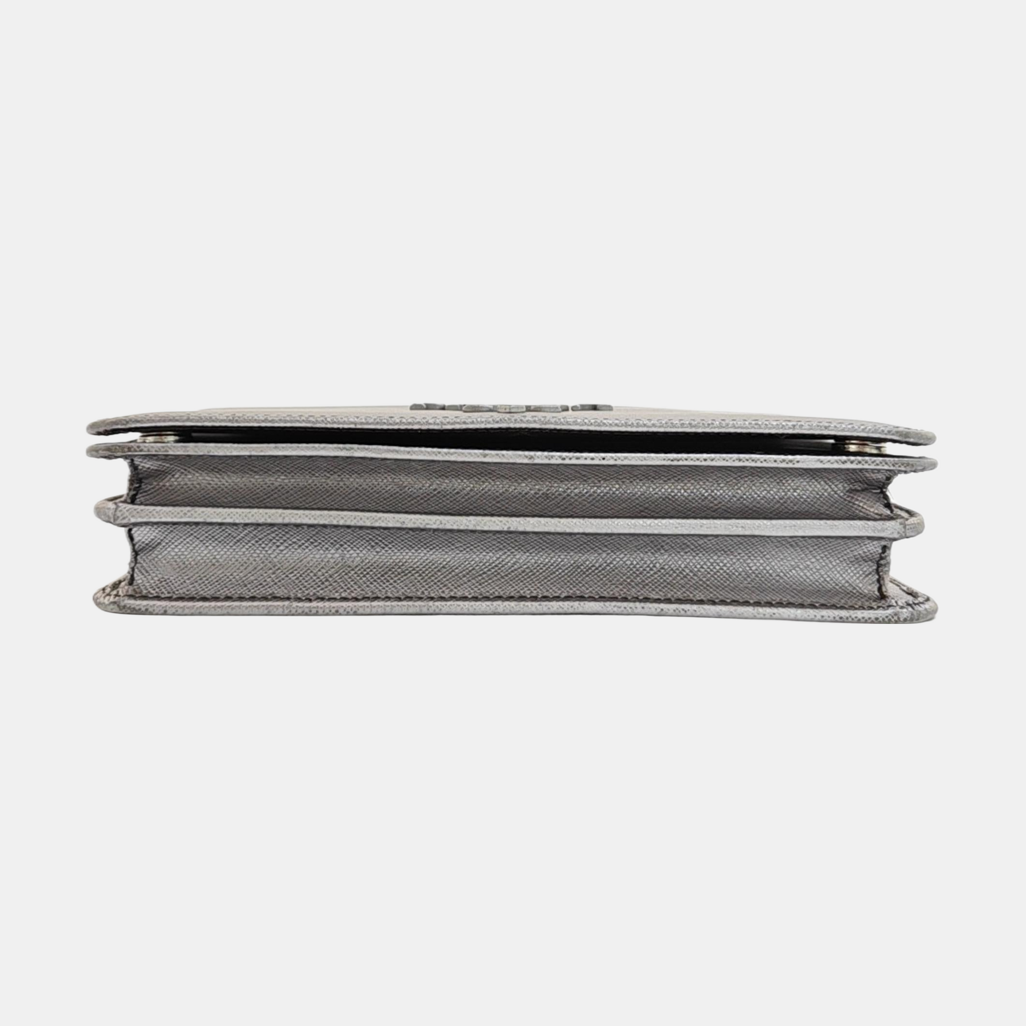 Saffiano Calfskin Shoulder Bag Silver