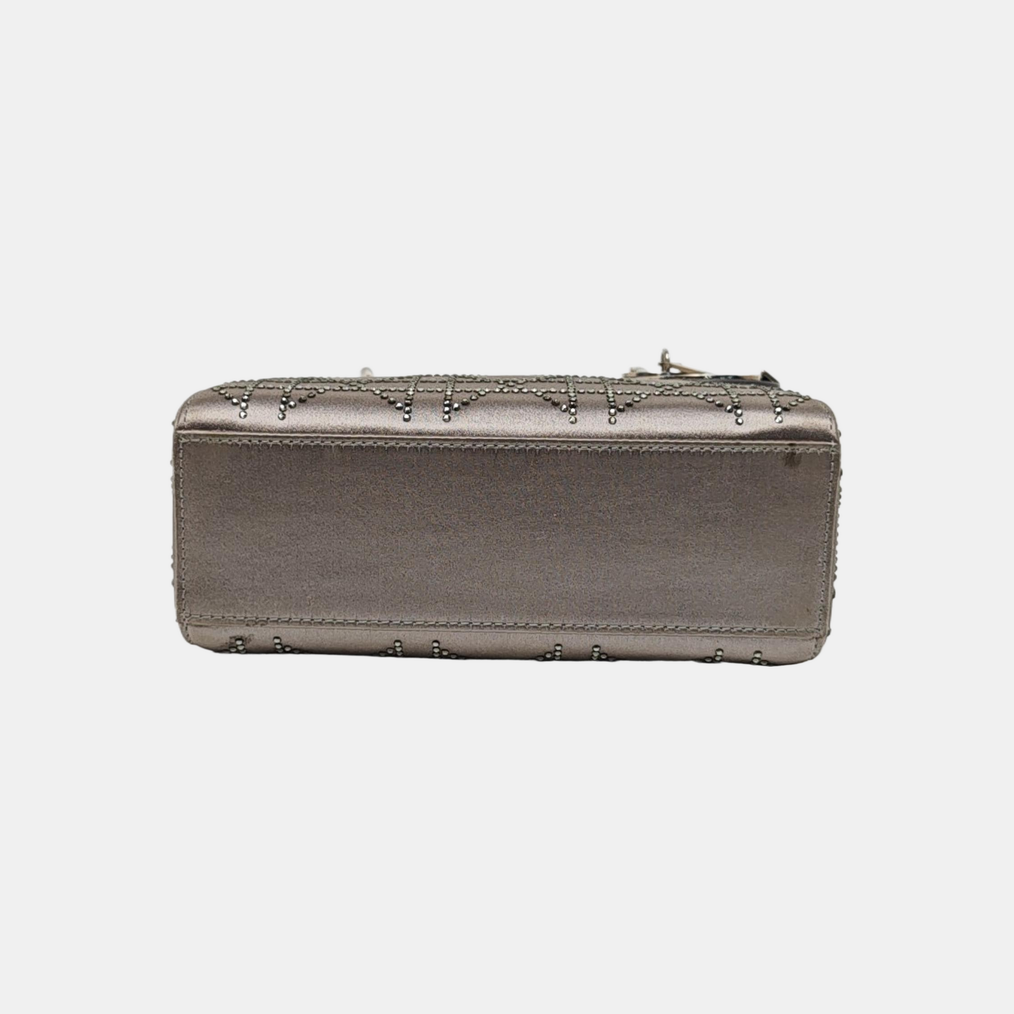 Lady Dior Mini Cannage Silk Satin Gray