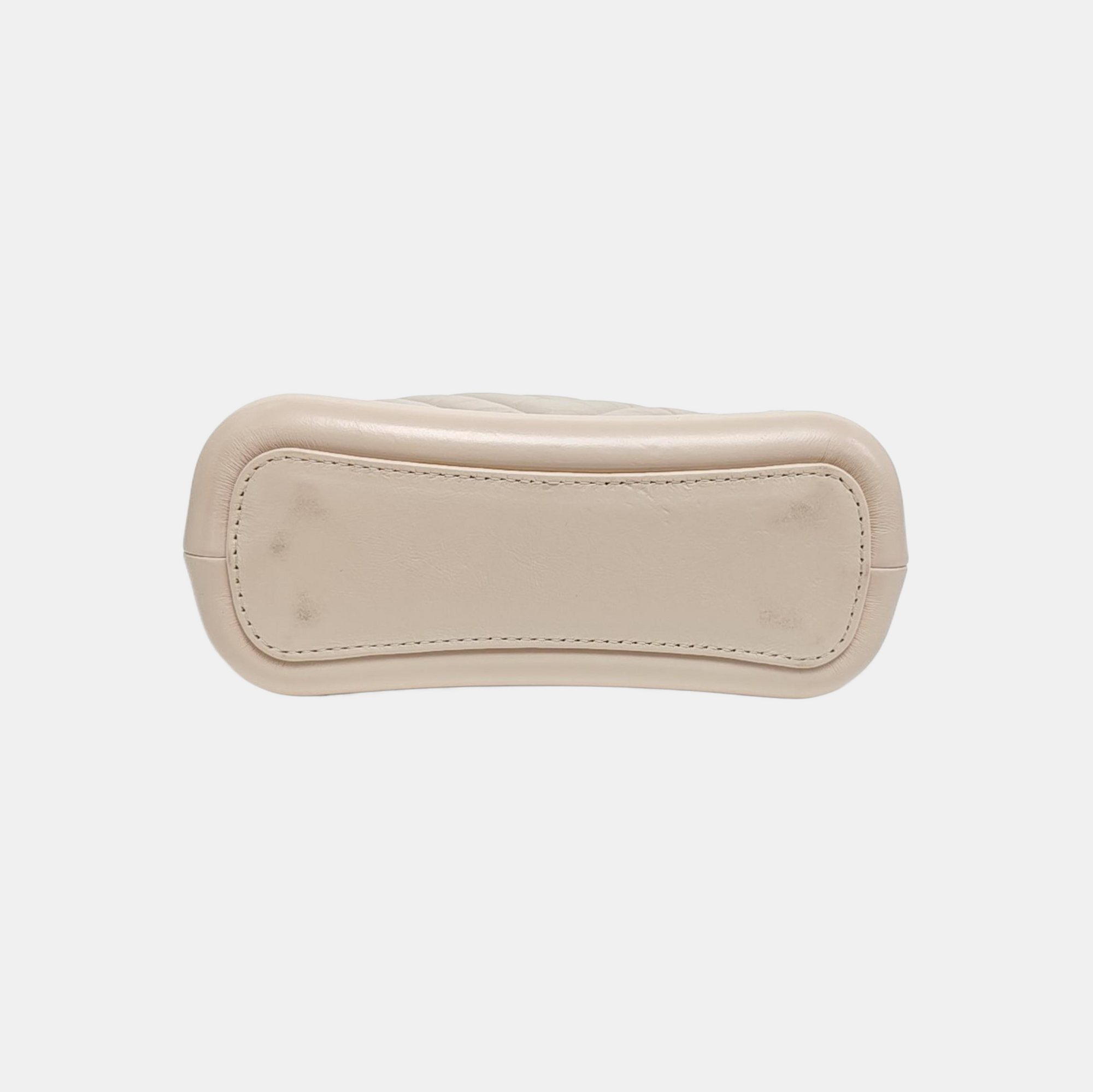 GABRIELLE Small Chevron Calfskin Beige