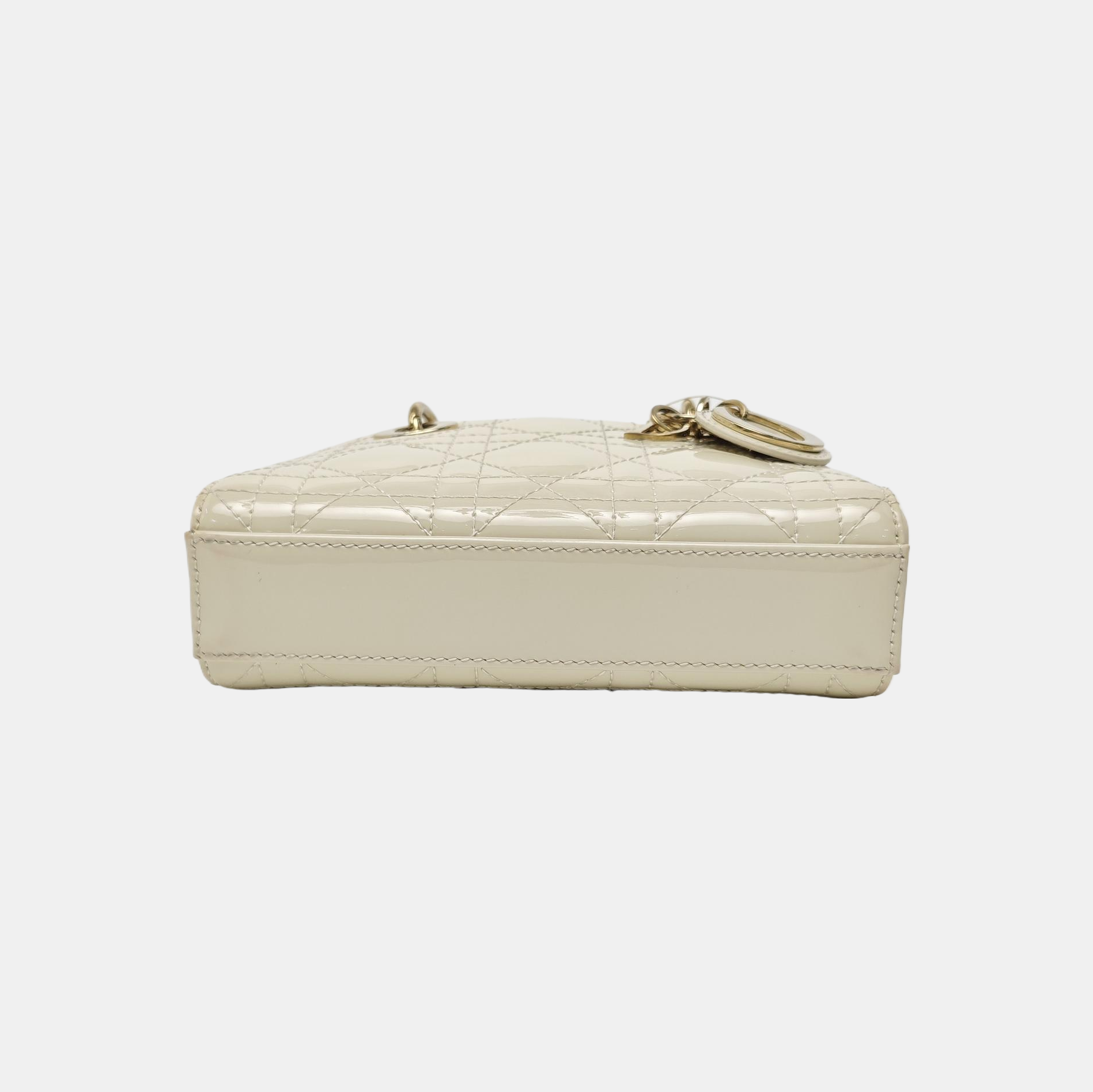 Lady D-Joy Super Mini Cannage Patent Leather White