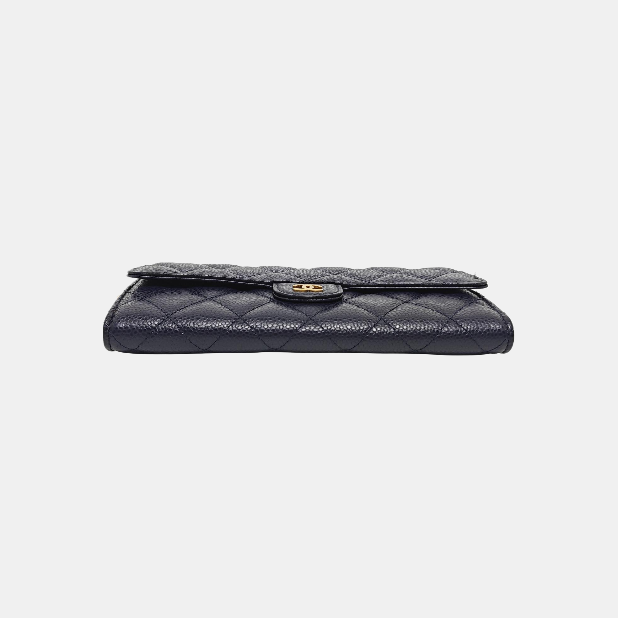 CLASSIC FLAP Mini Quilted Grained Calfskin Blue Wallet