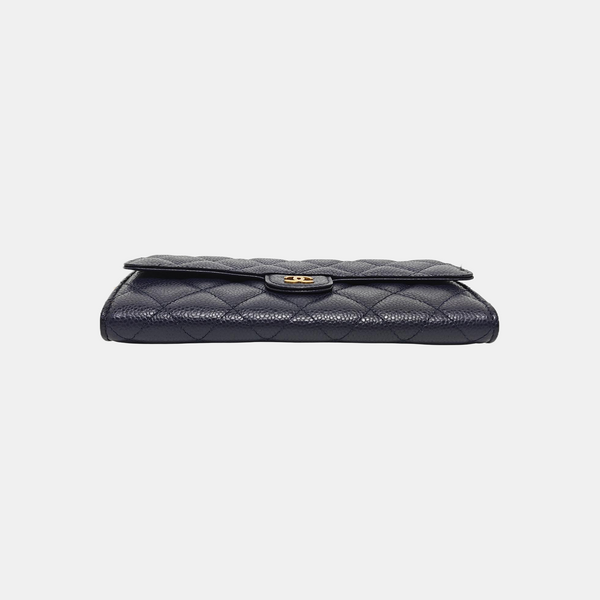 CLASSIC FLAP Mini Quilted Grained Calfskin Blue Wallet