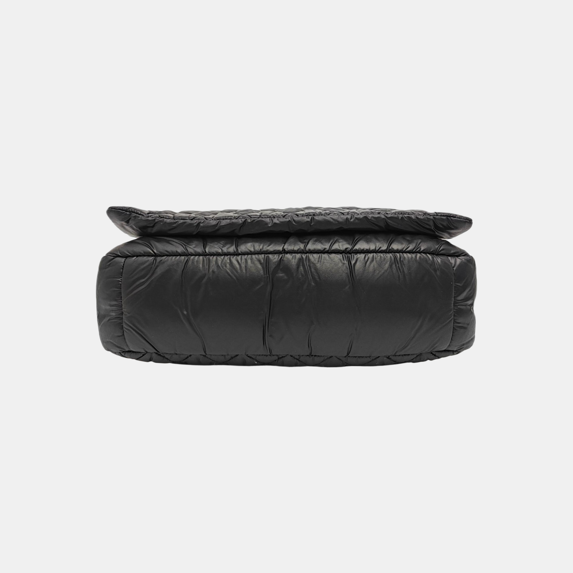 Quilted Nylon Shoulder Bag Black