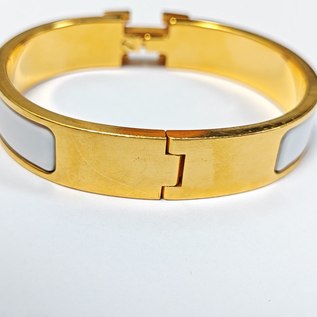 Clic H Metal White Bangle