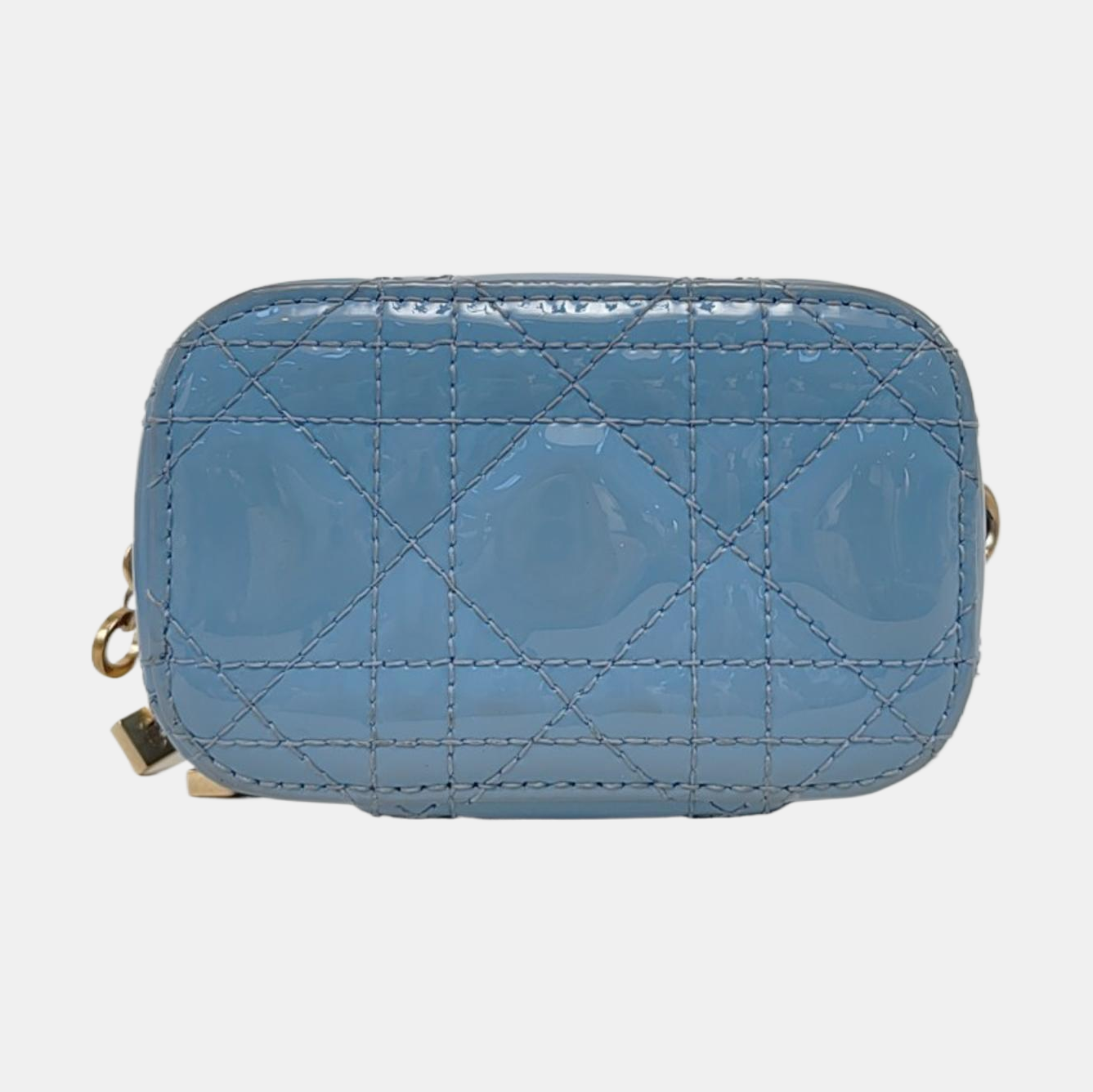 Authenticated pre-owned  Vanity Lady Dior Super Mini Cannage Patent Leather Blue - Shoulder Bag at Looply