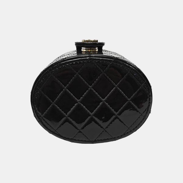Round Vanity Quilted Patent Leather Black