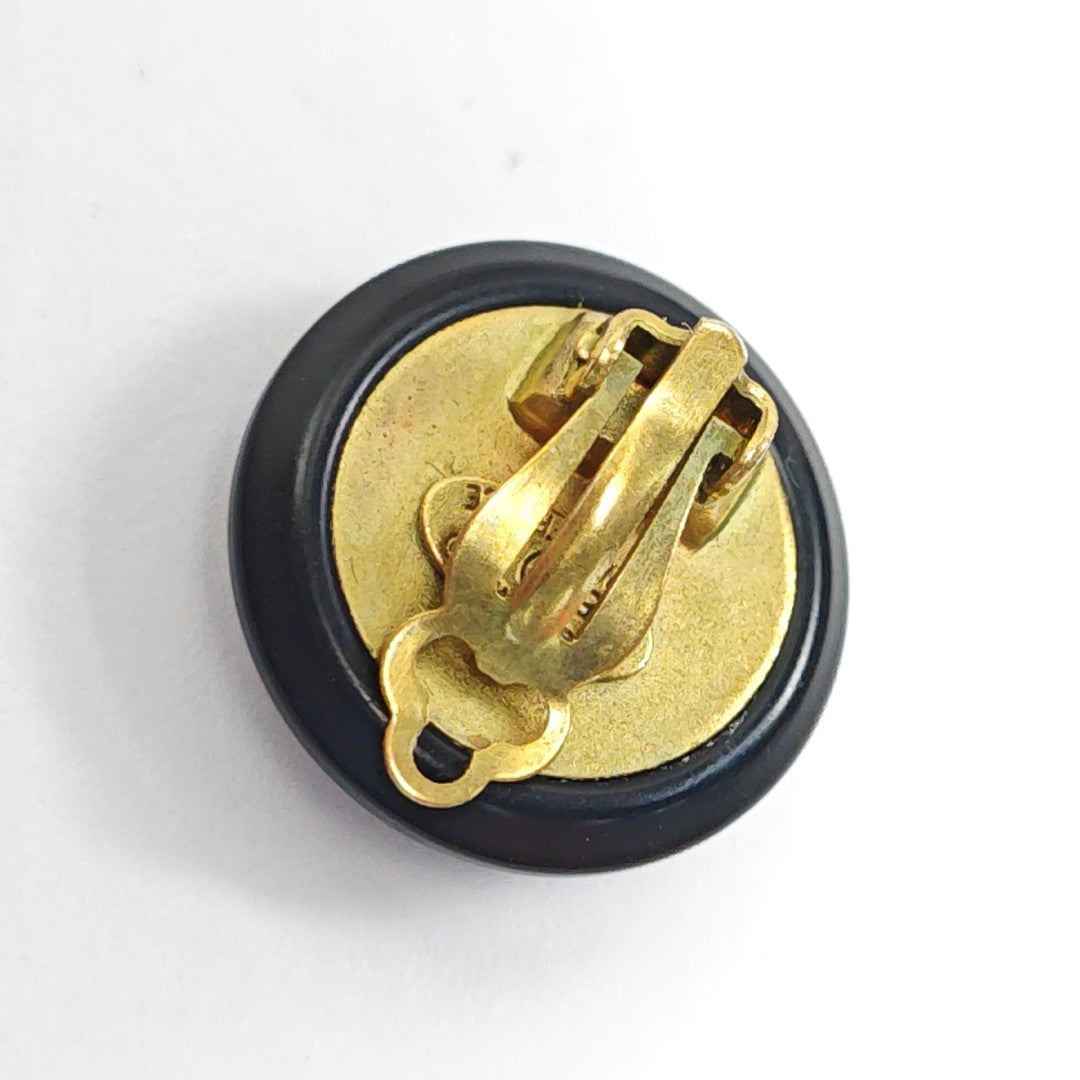 Gold Plated Black Clip On Earrings