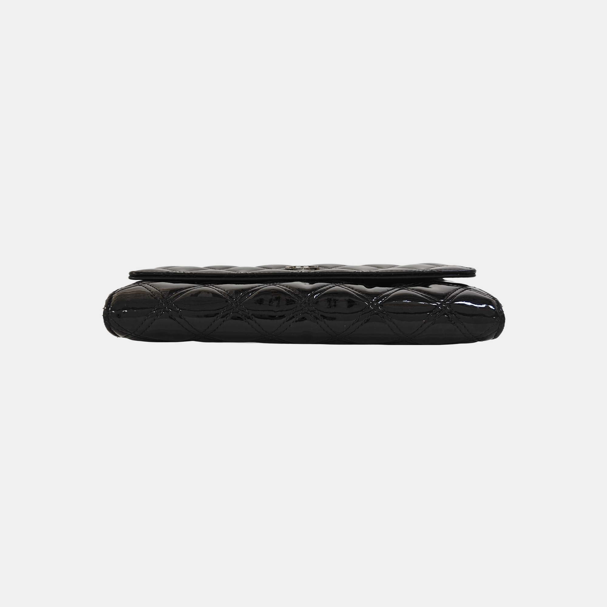 Quilted Patent Leather Wallet Black