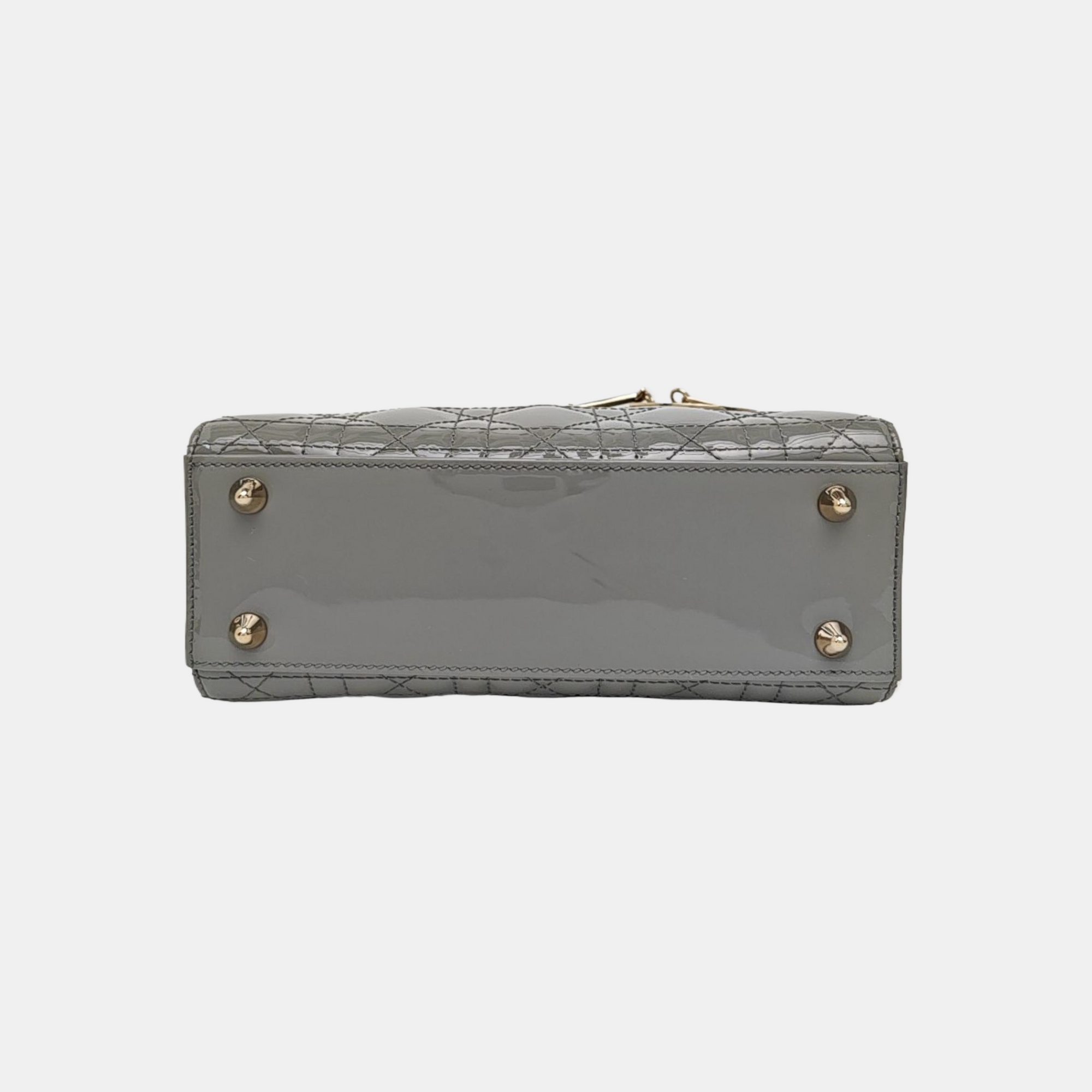 Lady Dior Small Cannage Patent Leather Gray
