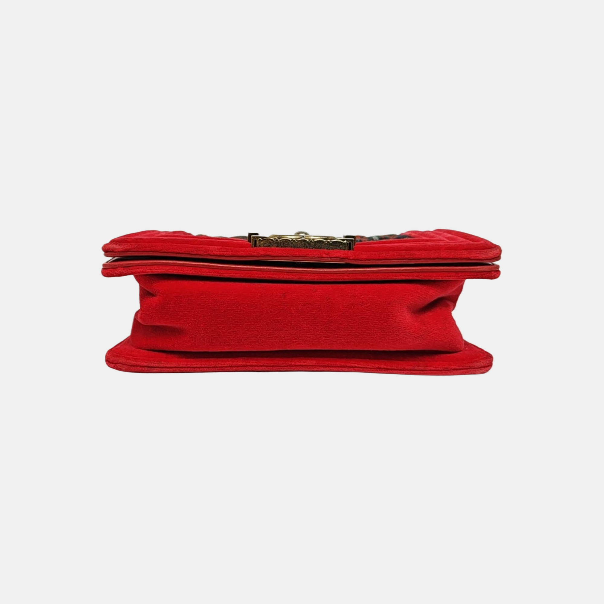 BOY CHANEL Small Quilted Velvet Red