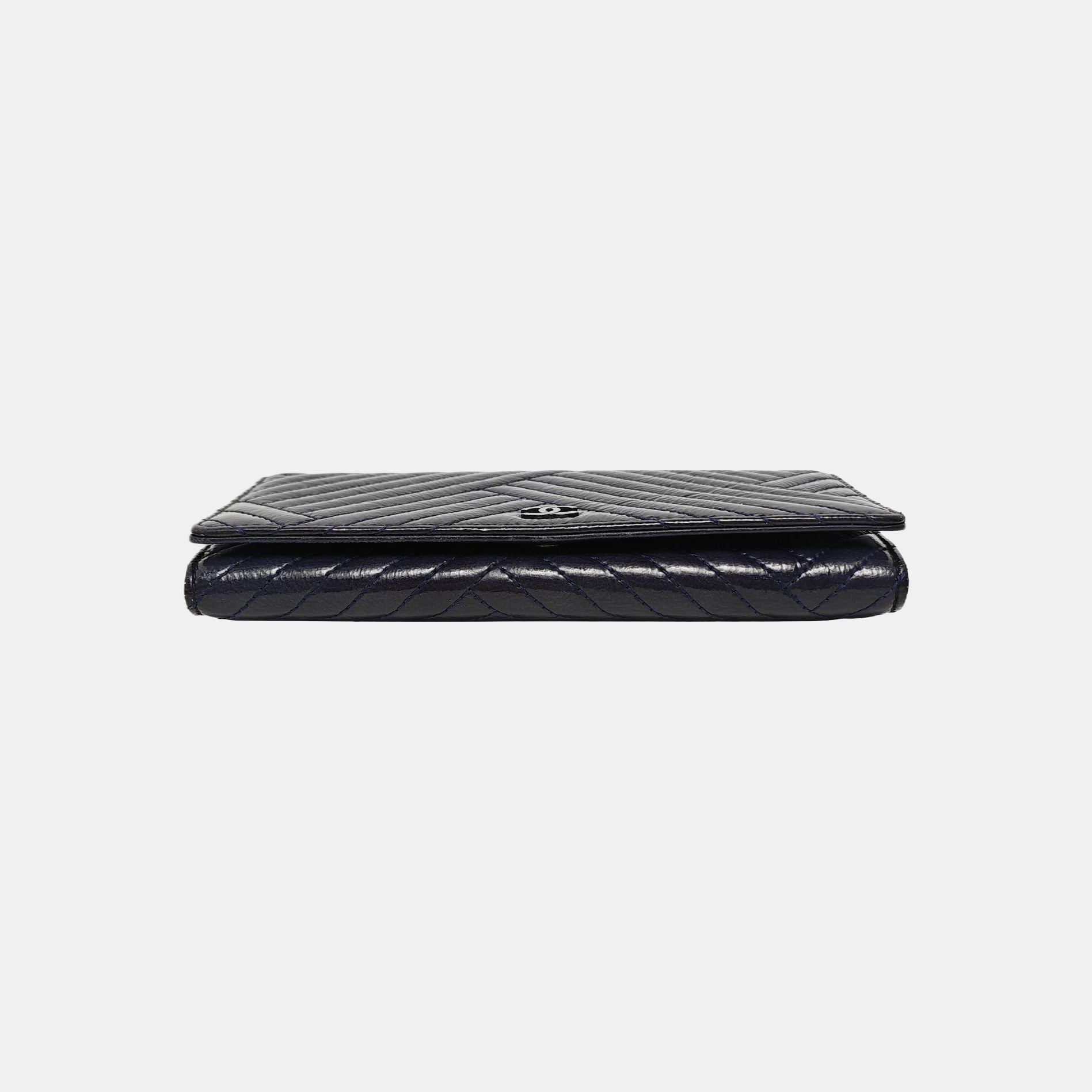 Chevron Patent Leather Wallet Blue