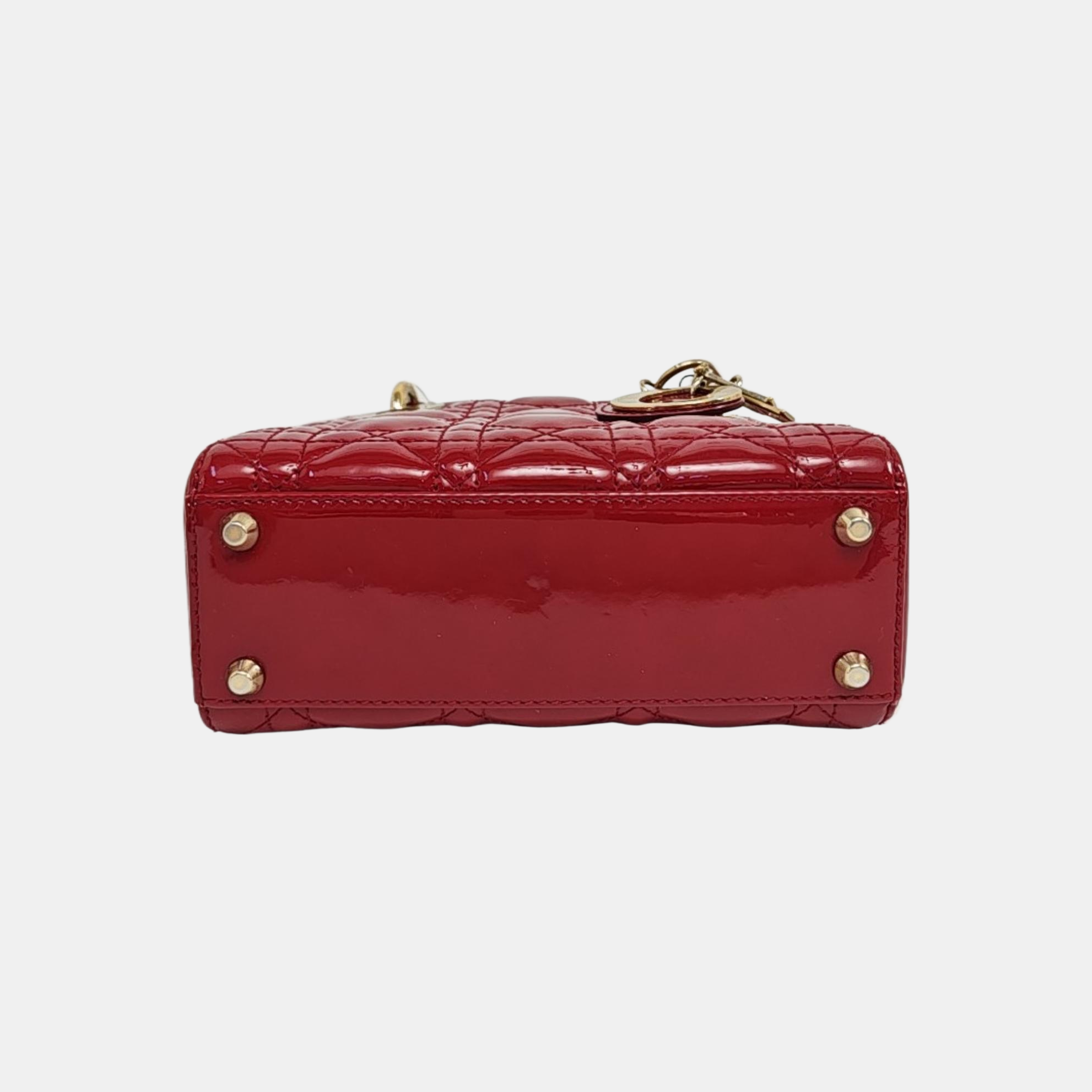 Lady Dior Mini Cannage Patent Calfskin Red