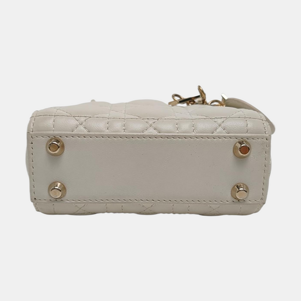 Authenticated pre-owned  Lady Dior Super Mini Cannage Lambskin White - Tote Bag at Looply