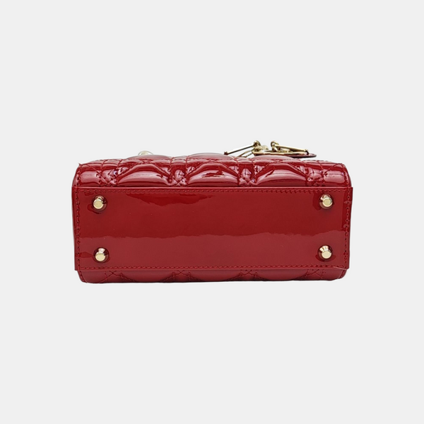 Lady Dior Mini Cannage Patent Leather Red