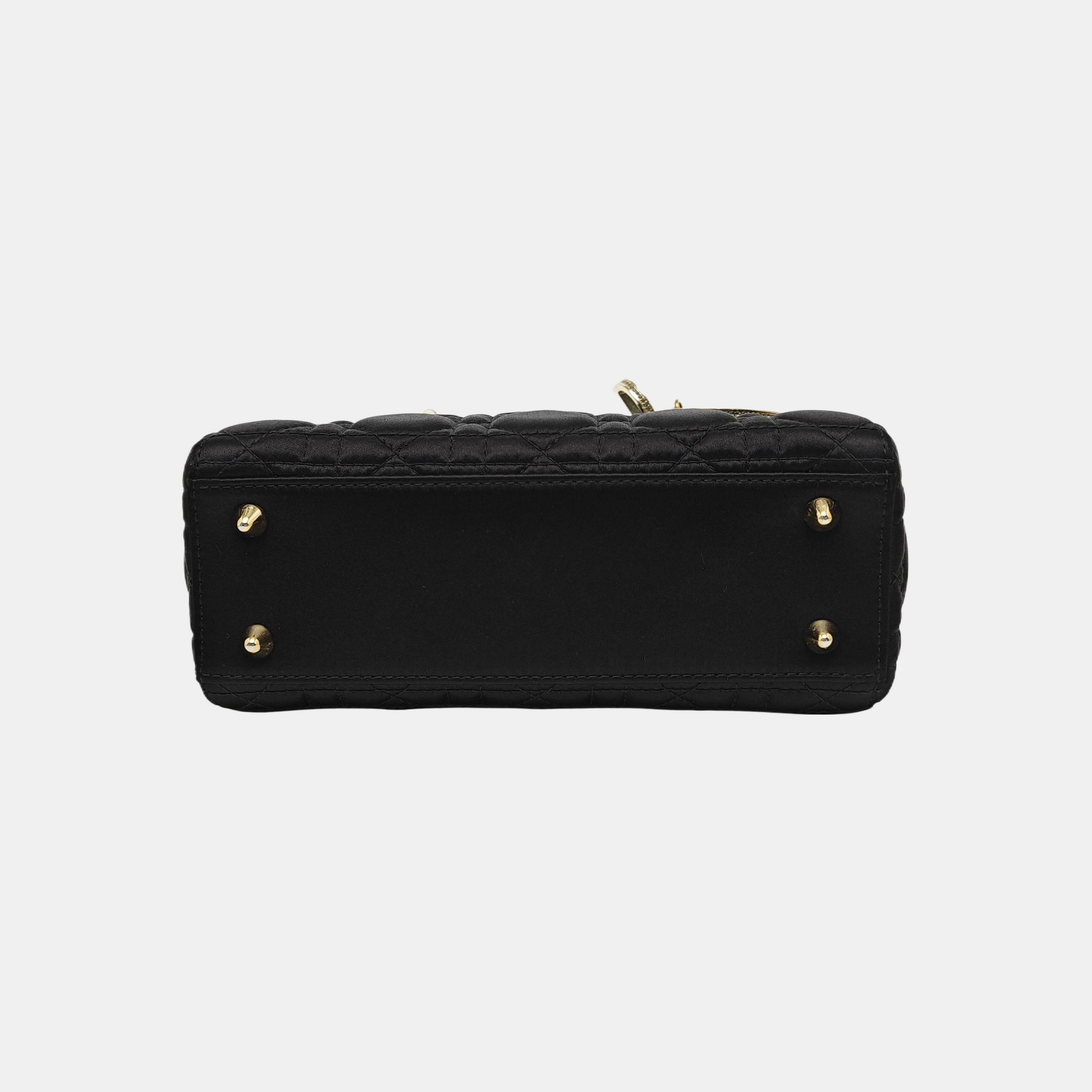 Authenticated pre-owned  Lady Dior Small Quilted Silk Satin Black - Tote Bag at Looply