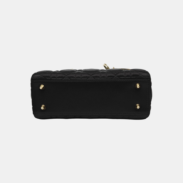 Authenticated pre-owned  Lady Dior Small Quilted Silk Satin Black - Tote Bag at Looply
