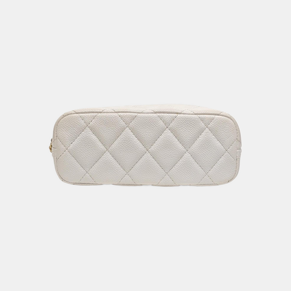 Quilted Grained Calfskin Shoulder Bag White