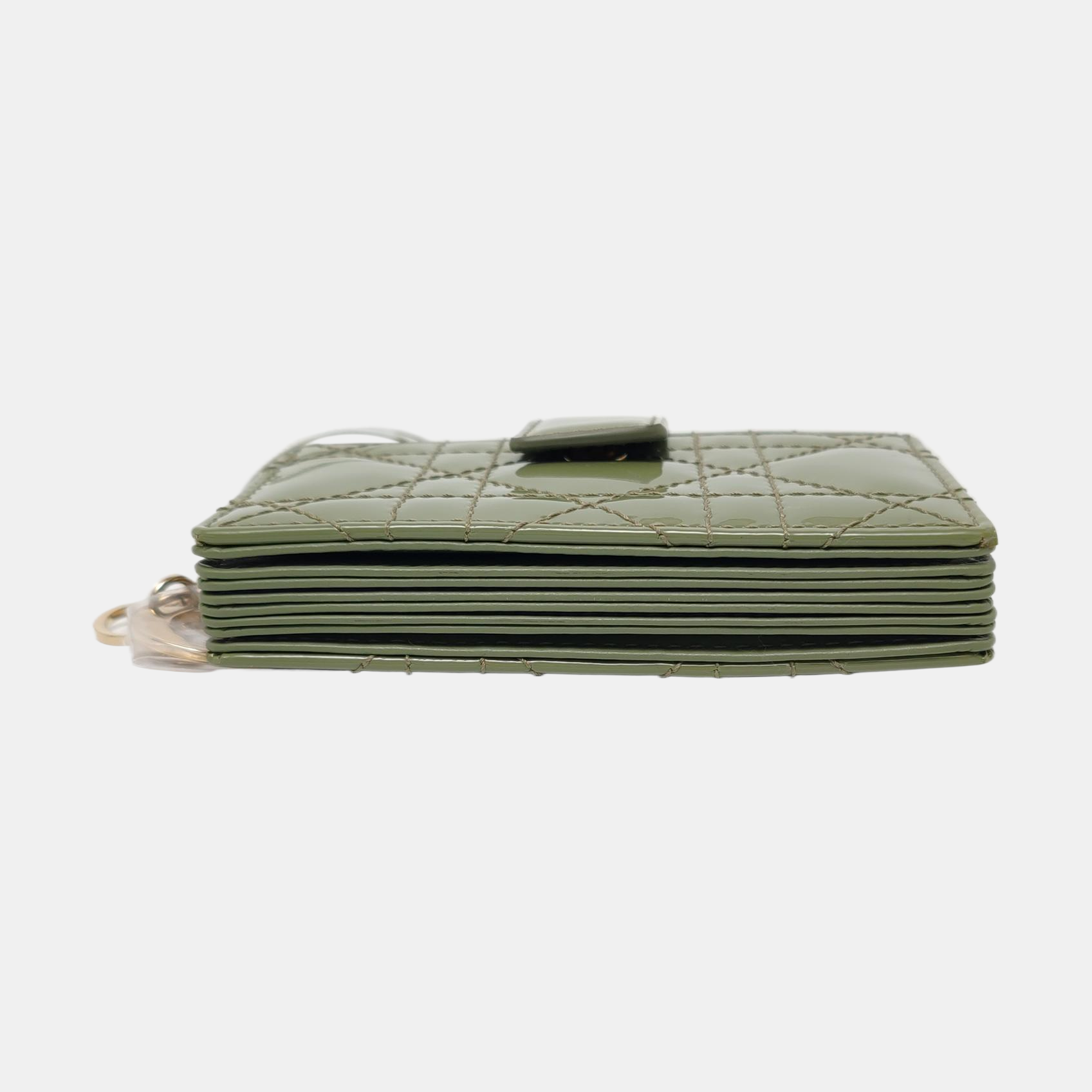 Lady Dior Super Mini Quilted Patent Leather Green Card Holder