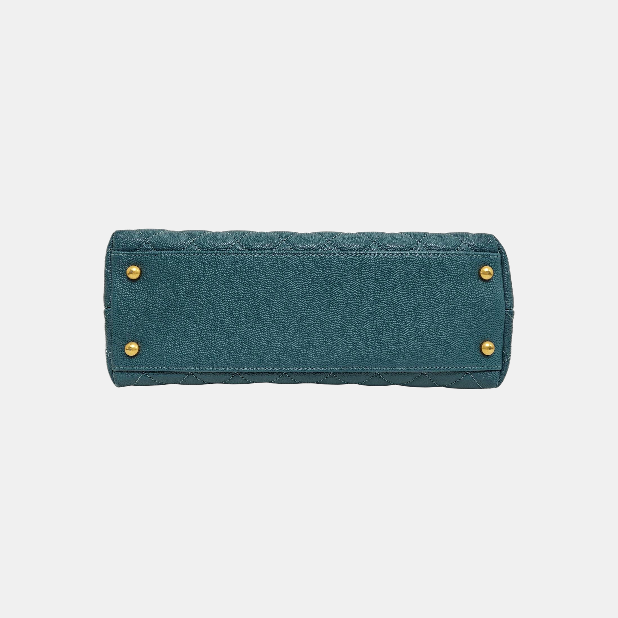COCO HANDLE Medium Quilted Grained Calfskin Blue