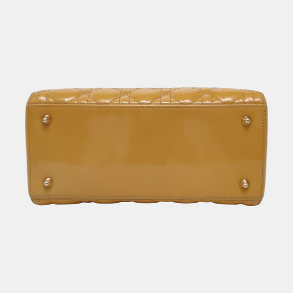 Authenticated pre-owned  Lady Dior Medium Quilted Patent Leather Yellow - Shoulder Bag at Looply