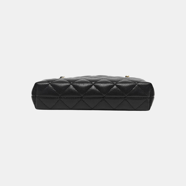 Quilted Grained Calfskin Shoulder Bag Black