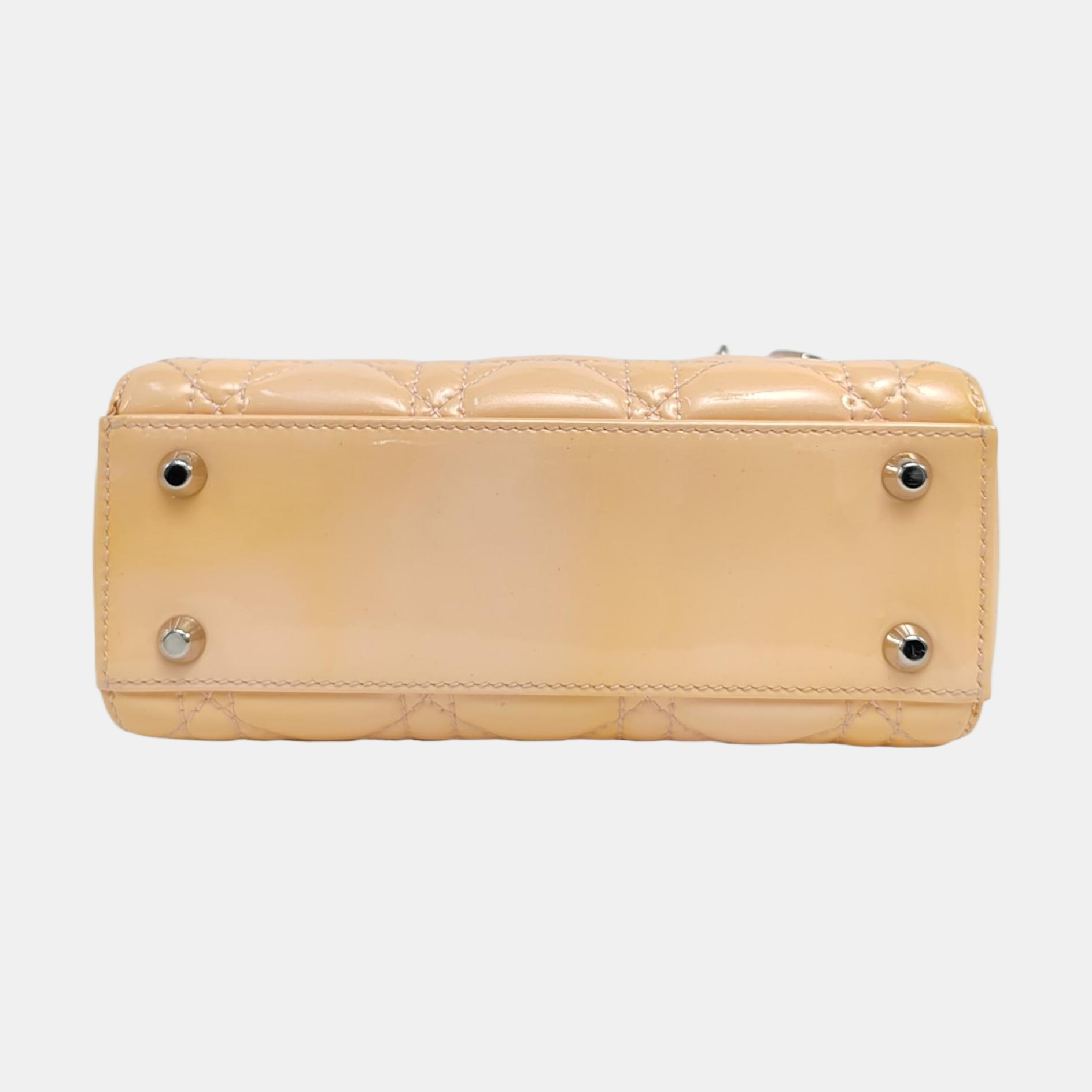 Authenticated pre-owned  Lady Dior Mini Cannage Patent Leather Beige - Tote Bag at Looply