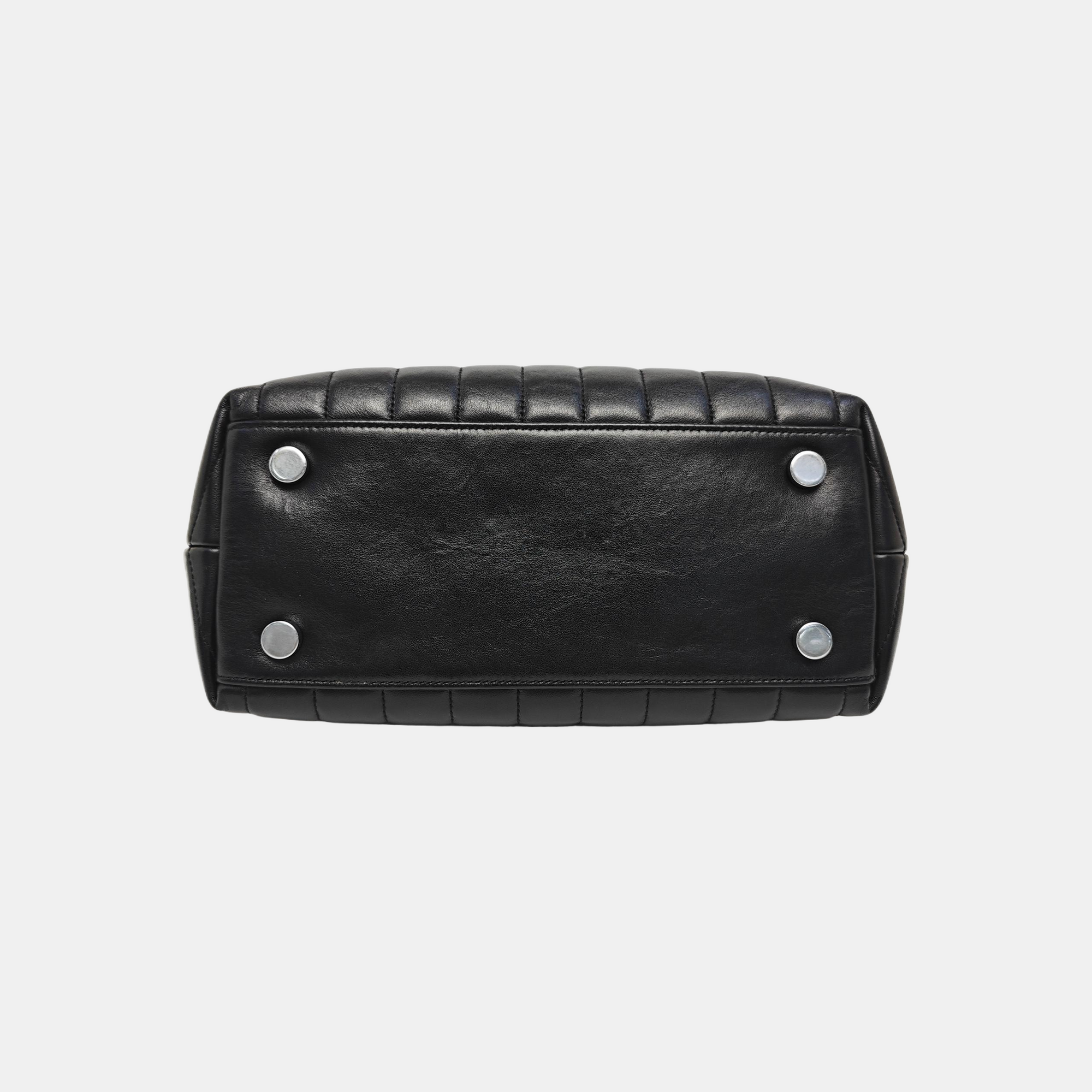 LOULOU TOP HANDLE Chevron Calfskin Black