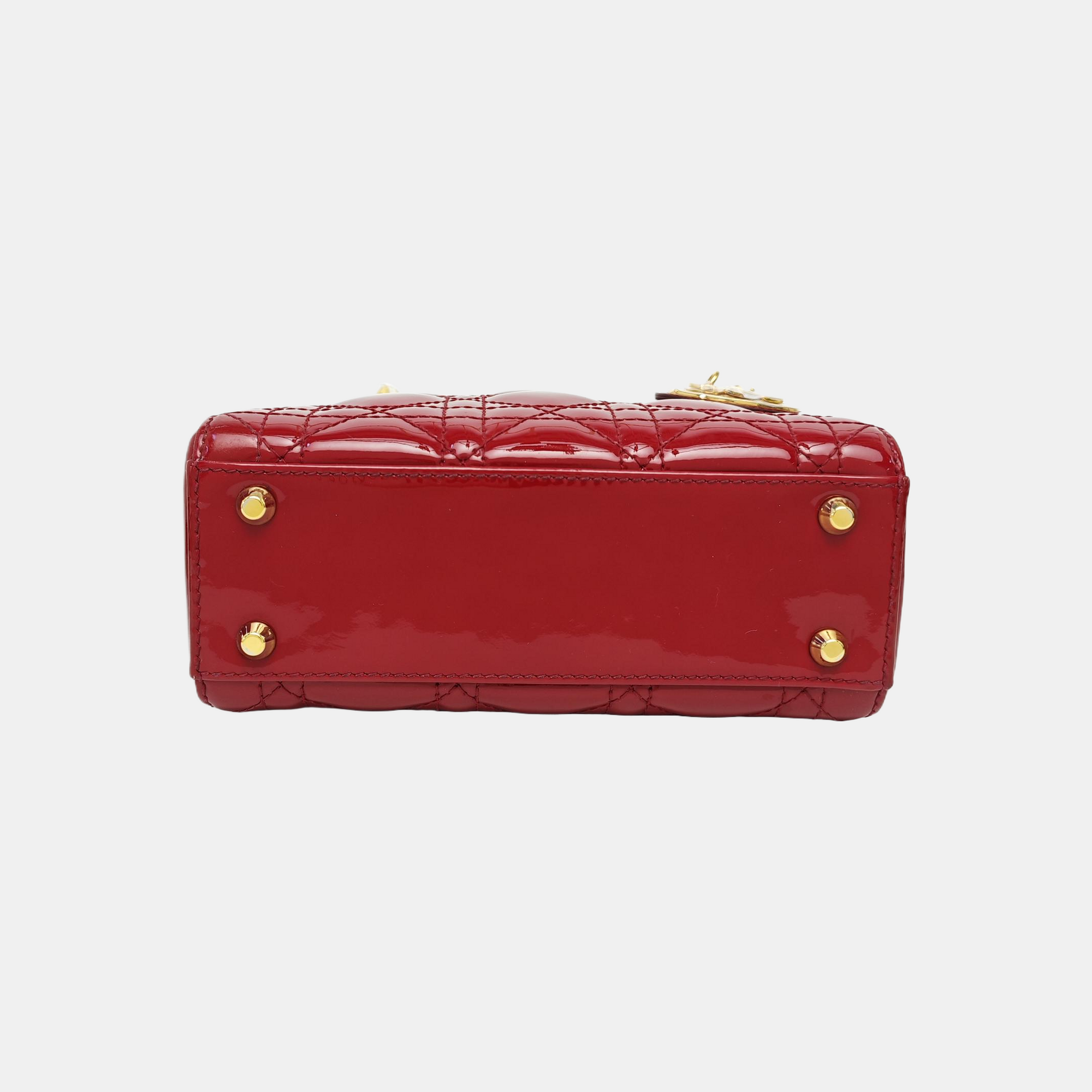 Lady Dior Mini Cannage Patent Calfskin Red