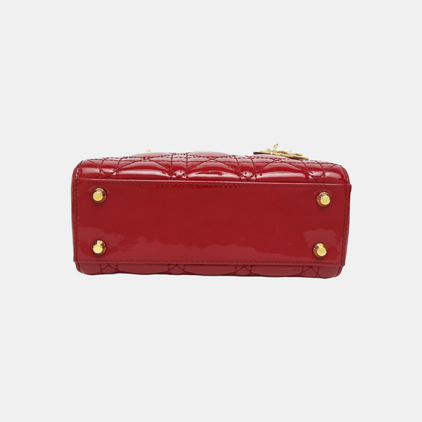 Lady Dior Mini Cannage Patent Calfskin Red