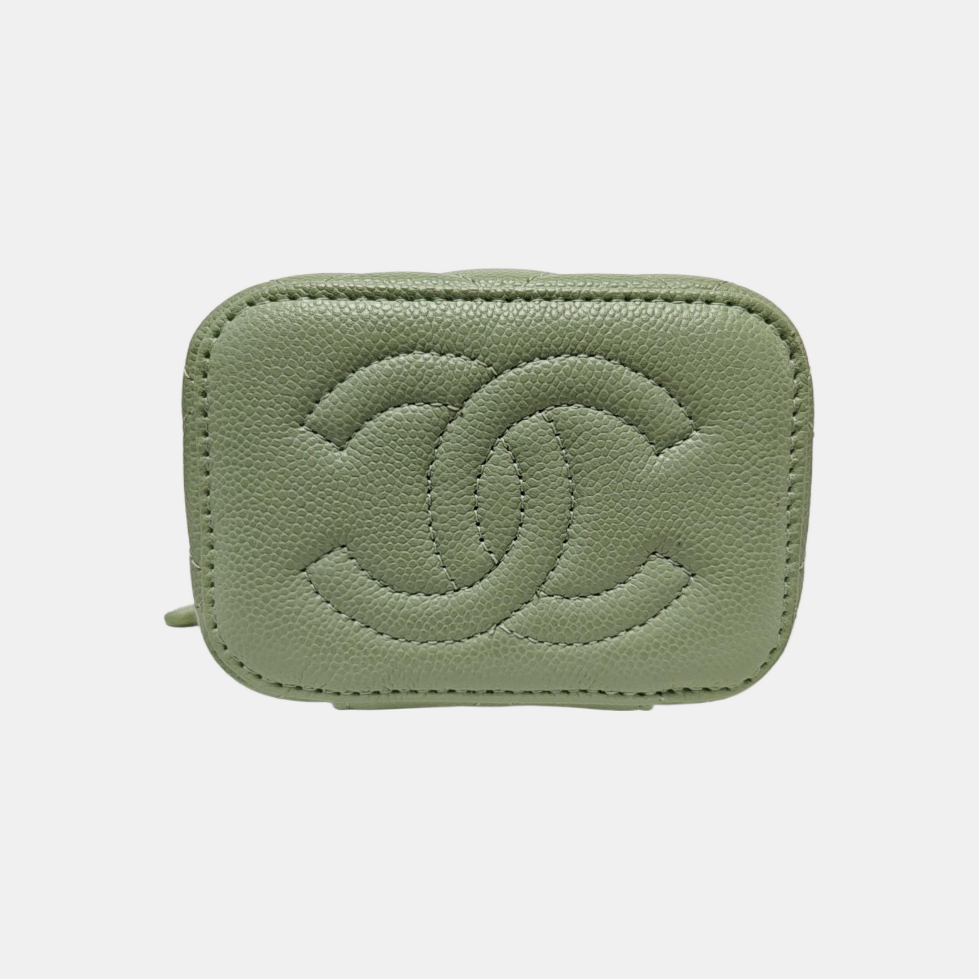 VANITY CASE Mini Quilted Grained Calfskin Green