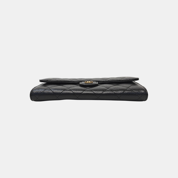 CLASSIC FLAP Mini Quilted Grained Calfskin Black Wallet