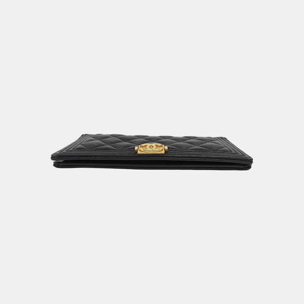 BOY CHANEL Mini Quilted Grained Calfskin Black Wallet