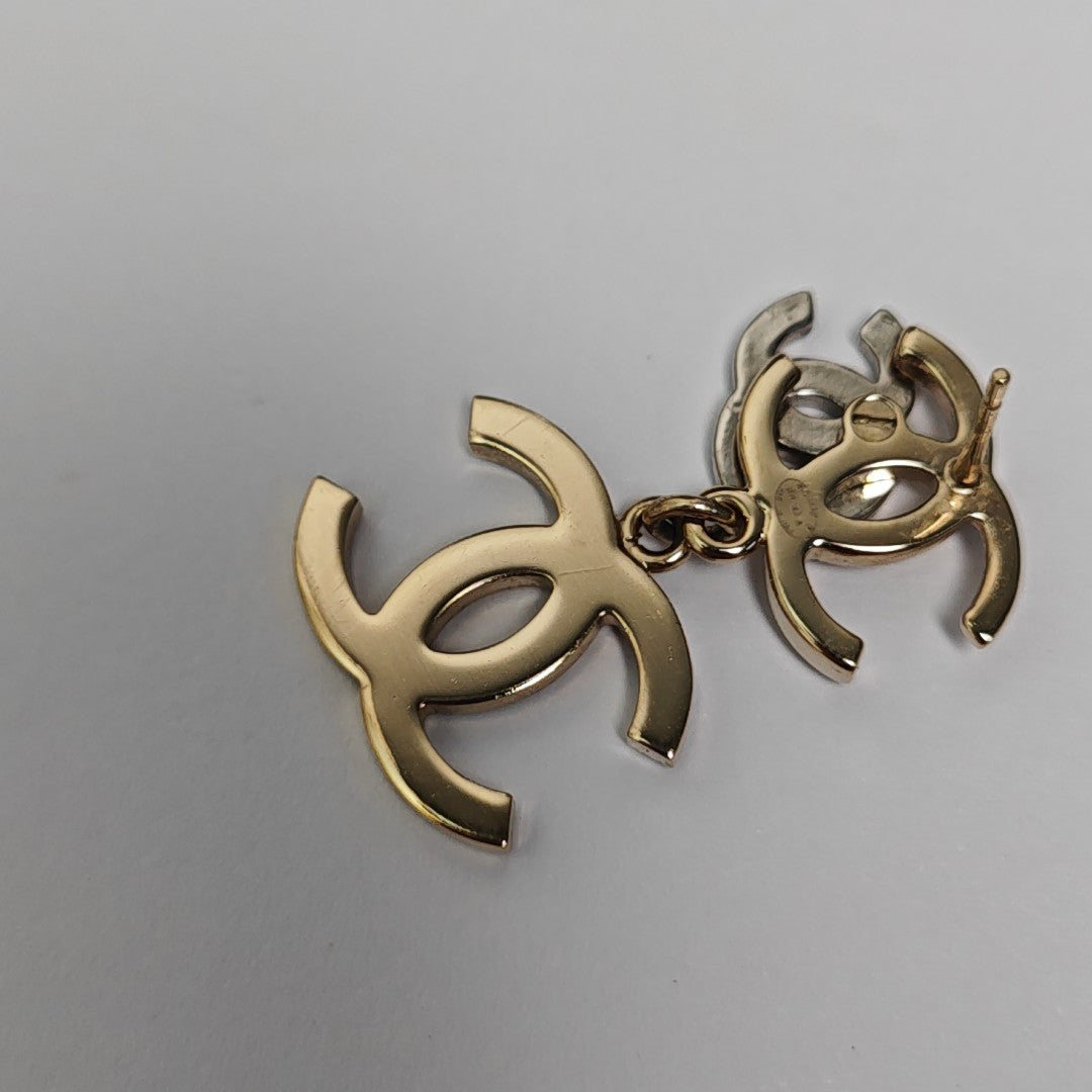 CC Logo Metal Gold Stud Earrings