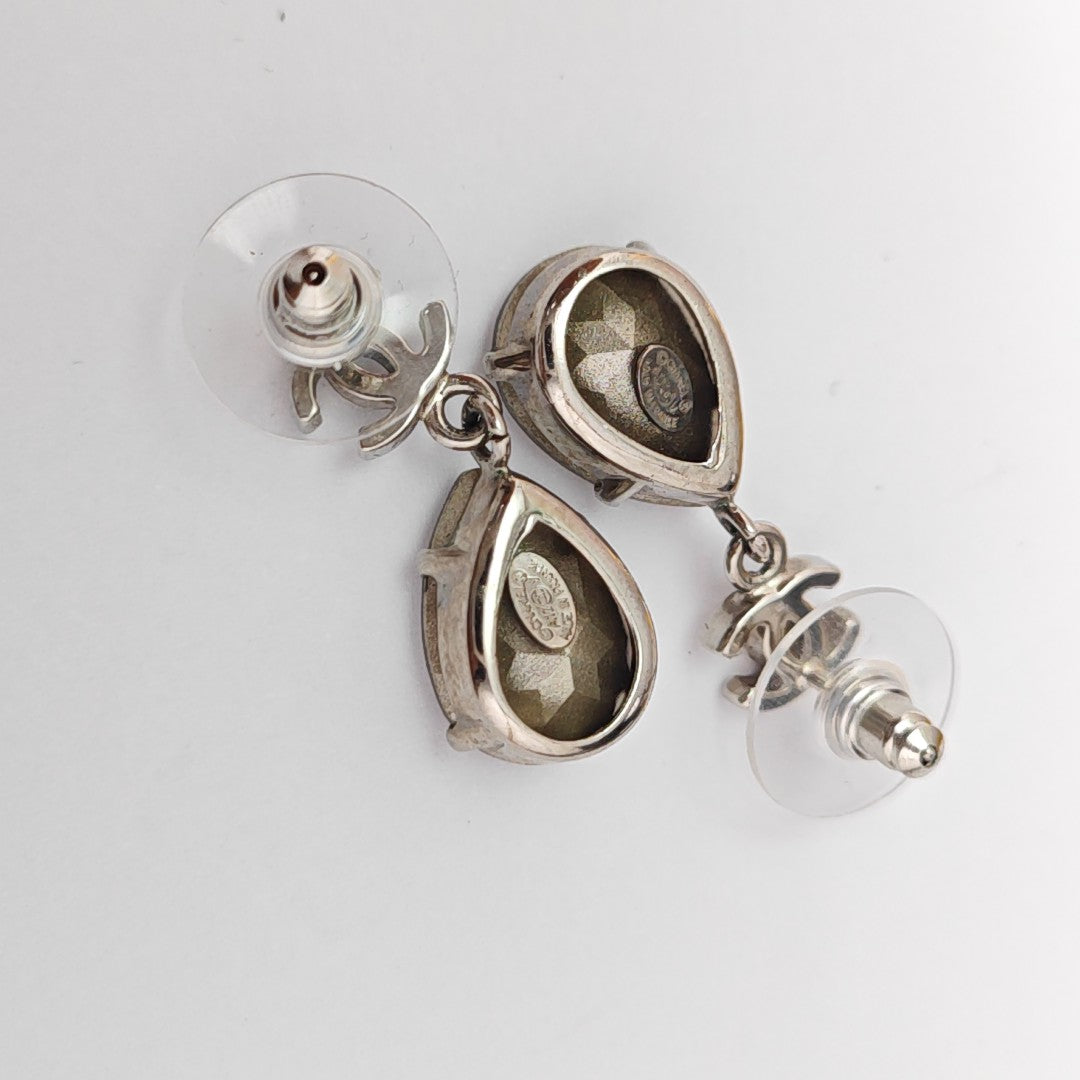 CC Logo Metal Silver Stud Earrings
