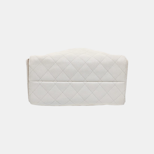 CHANEL 25 Small Piel de ternera granulada acolchada Blanca