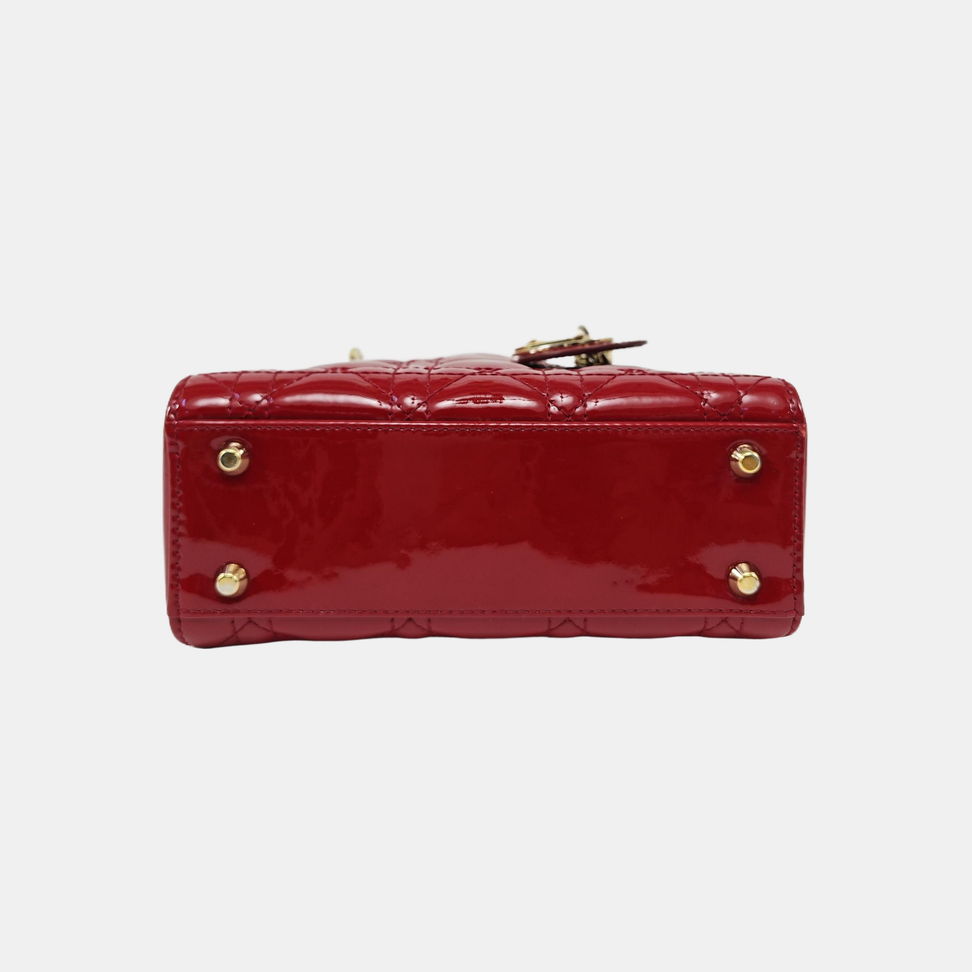 Lady Dior Mini Cannage Patent Leather Red