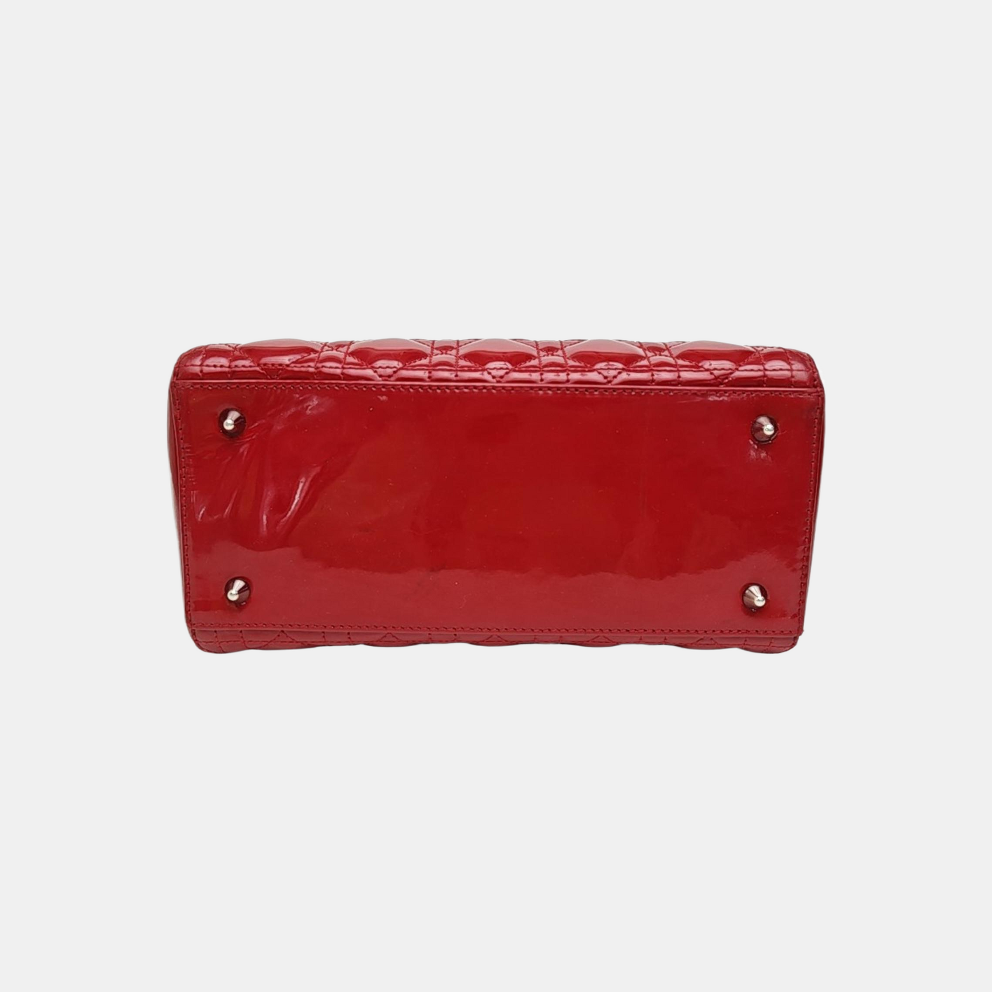Lady Dior Medium Cannage Patent Leather Red